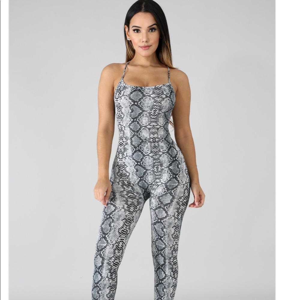 Black and white snake print jumpsuit